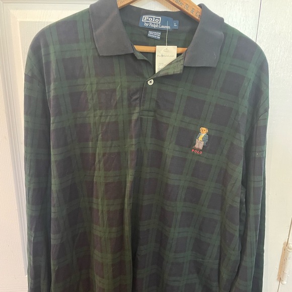 NWT men’s vintage Ralph Lauren long sleeve plaid polo shirt with Teddy bear logo - Picture 2 of 7